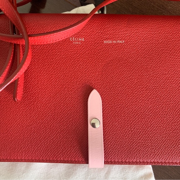 Céline Red Blush Pink Calfskin Wallet Strap Crossbody Multi-Functional Pockets - Picture 2 of 8